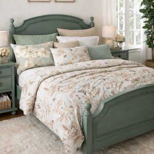 Pottery Barn Linen Botanical Butterfly Full Queen Duvet Cover